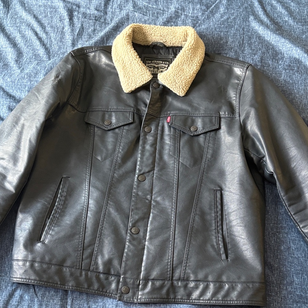 Levi's Black Sherpa Jacket with Faux Fur Collar